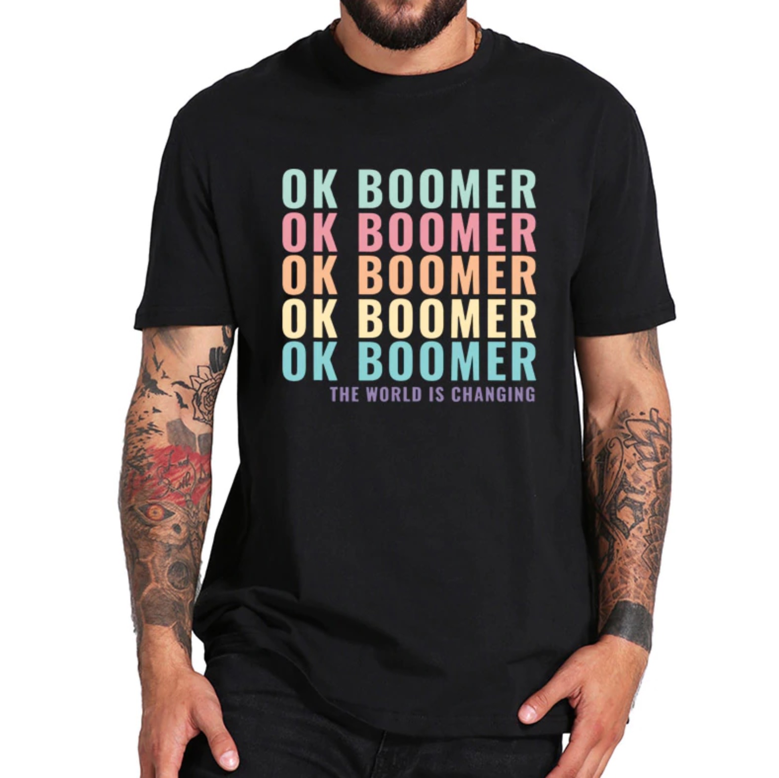 T-Shirt &quot;OK Boomer&quot; noir et multi-couleurs - /medias/1574426150100.jpg
