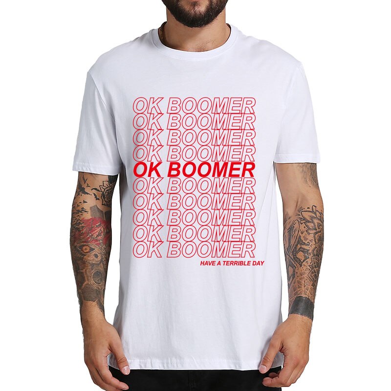 T-Shirt &quot;Ok Boomer&quot; blanc rouge et noir rouge - /medias/157442632357.jpg
