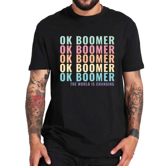 T-Shirt &quot;OK Boomer&quot; noir et multi-couleurs